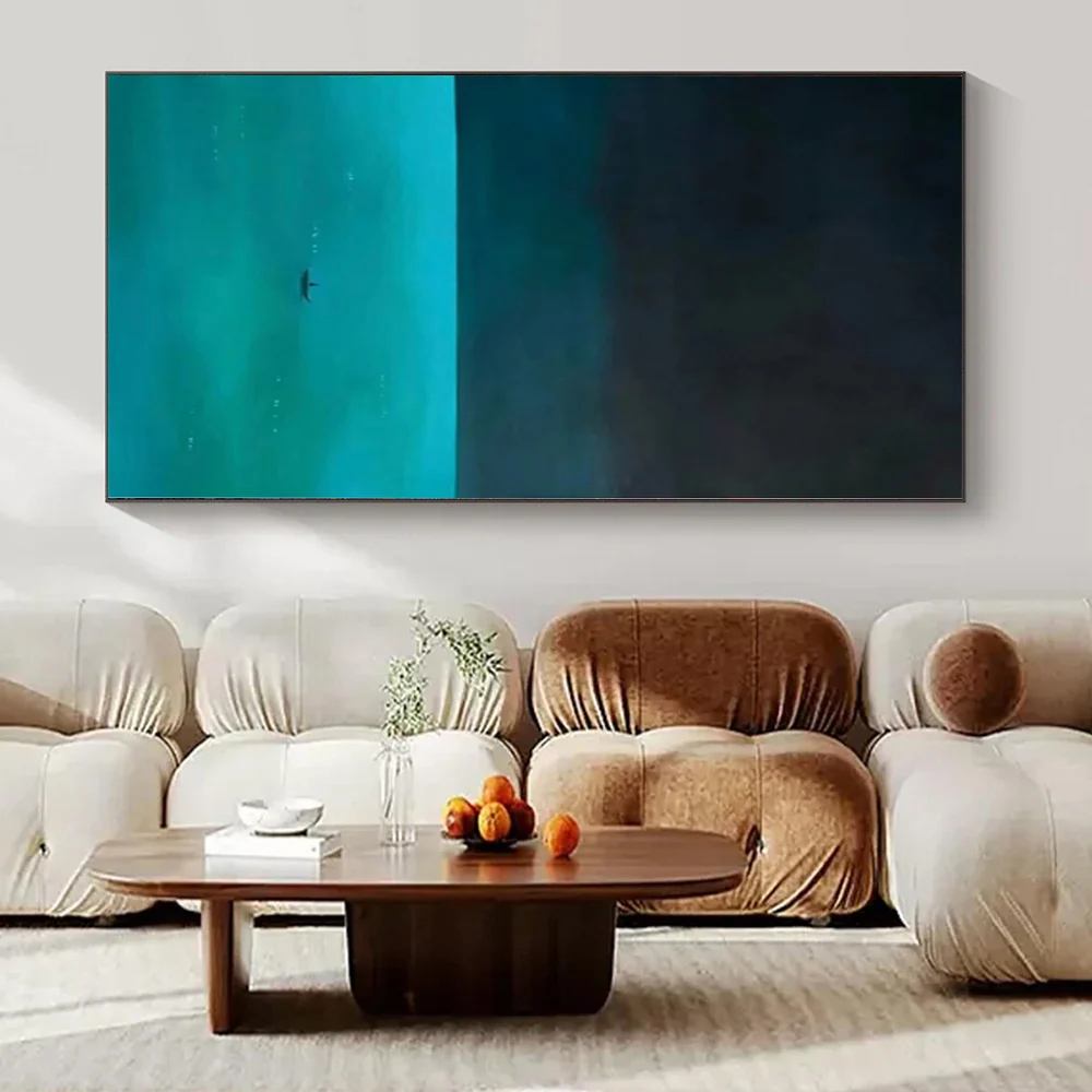 Turquoise Hand-painted Original Coastal Canvas Wall Art UM0WE